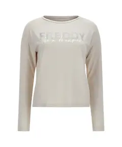 Freddy Long-sleeve t-shirt in viscose jersey with a printed gold and rhinestone detail Γυναικείο Μακρυμανικο, Μέγεθος: XL