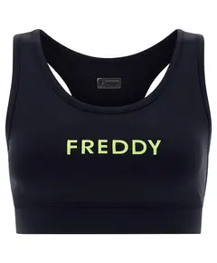 Freddy Breathable sports bra with a rubberised front print, Size: XS