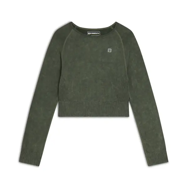 Freddy Seamless long-sleeve cropped shirt in acid wash fabric, Μέγεθος: XS