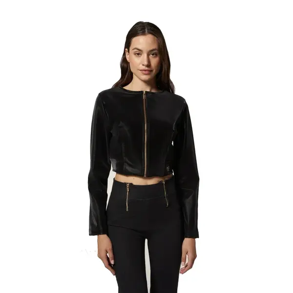 Freddy zip-front cropped jacket in shiny faux leather, Μέγεθος: S