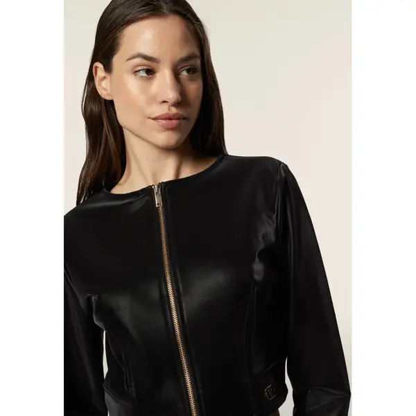 Freddy zip-front cropped jacket in shiny faux leather, Μέγεθος: S, 3 image