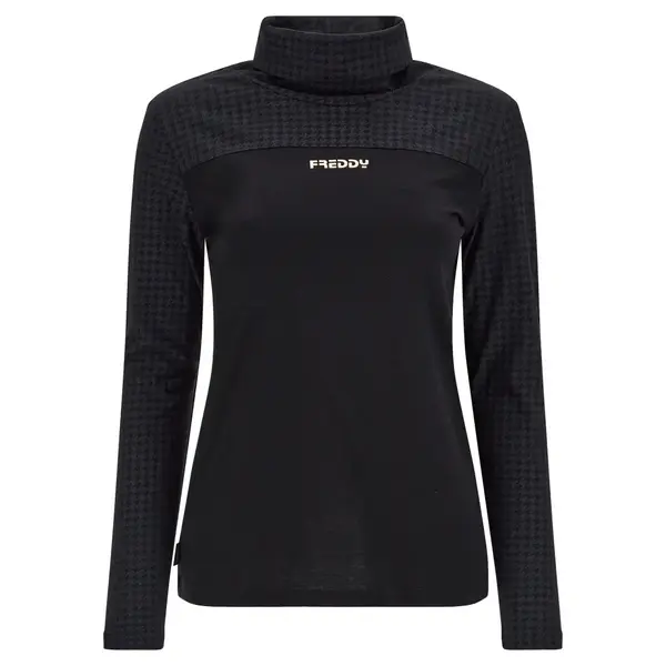 Freddy Long-sleeve t-shirt with houndstooth fabric on the top half Γυναικείο Μακρυμανικο, Μέγεθος: S