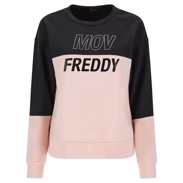 Freddy Colour block sweatshirt with silver rhinestones and a shiny black print, Size: S