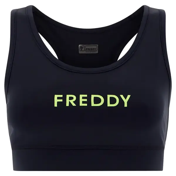 Freddy Breathable sports bra with a rubberised front print, Size: XS